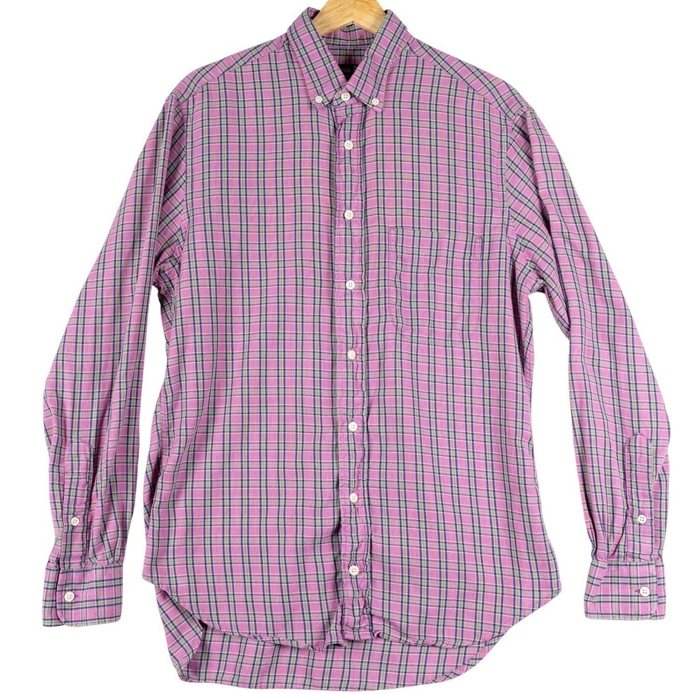 Gitman Bros Button Down Shirt Men Pink Plaid 100% Cotton USA Long‎ Sleeve Size M